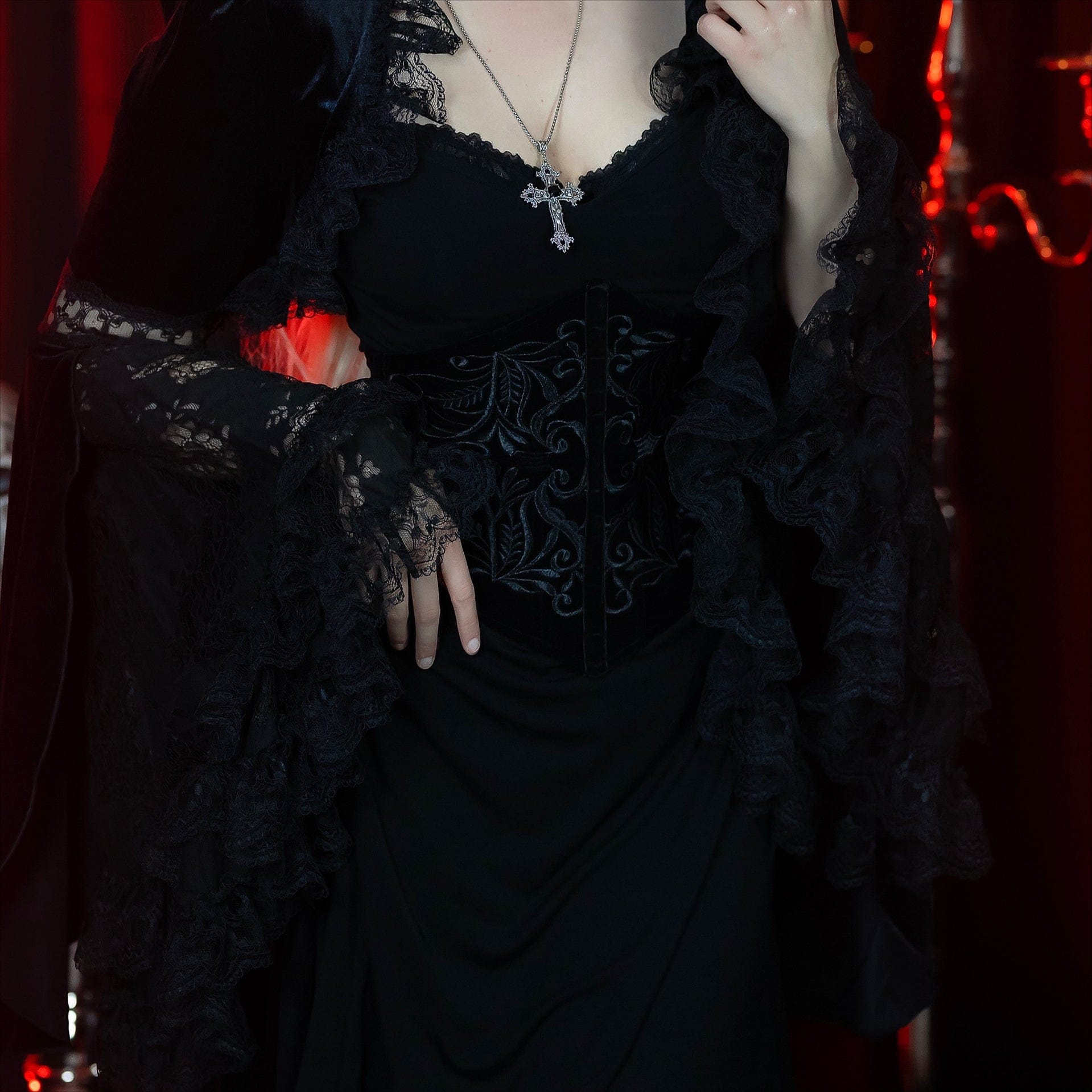 PUNK RAVE Women's Gothic Lace-Up Zip Totem Underbust Corset Black