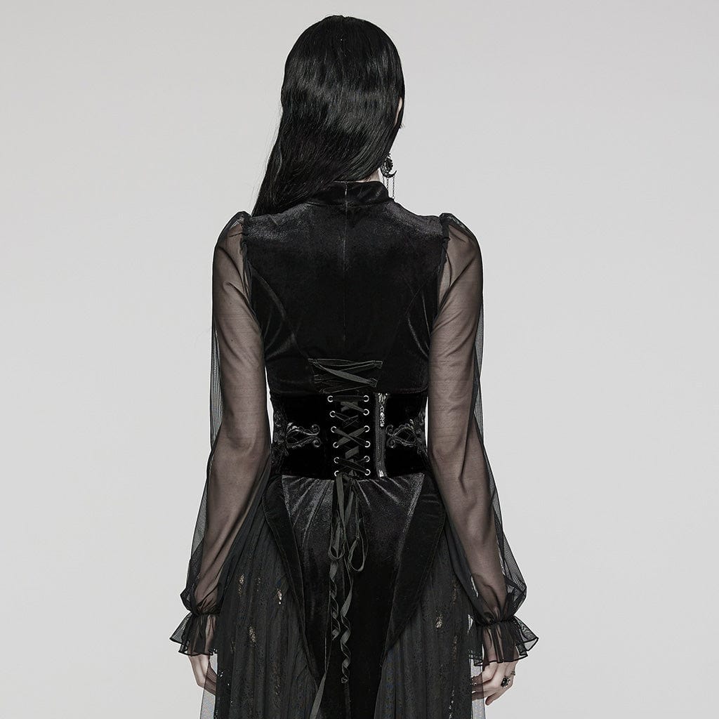 PUNK RAVE Women's Gothic Lace-Up Zip Totem Underbust Corset Black