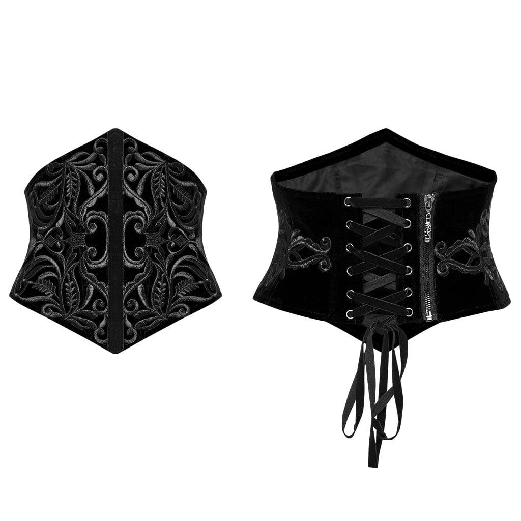 PUNK RAVE Women's Gothic Lace-Up Zip Totem Underbust Corset Black