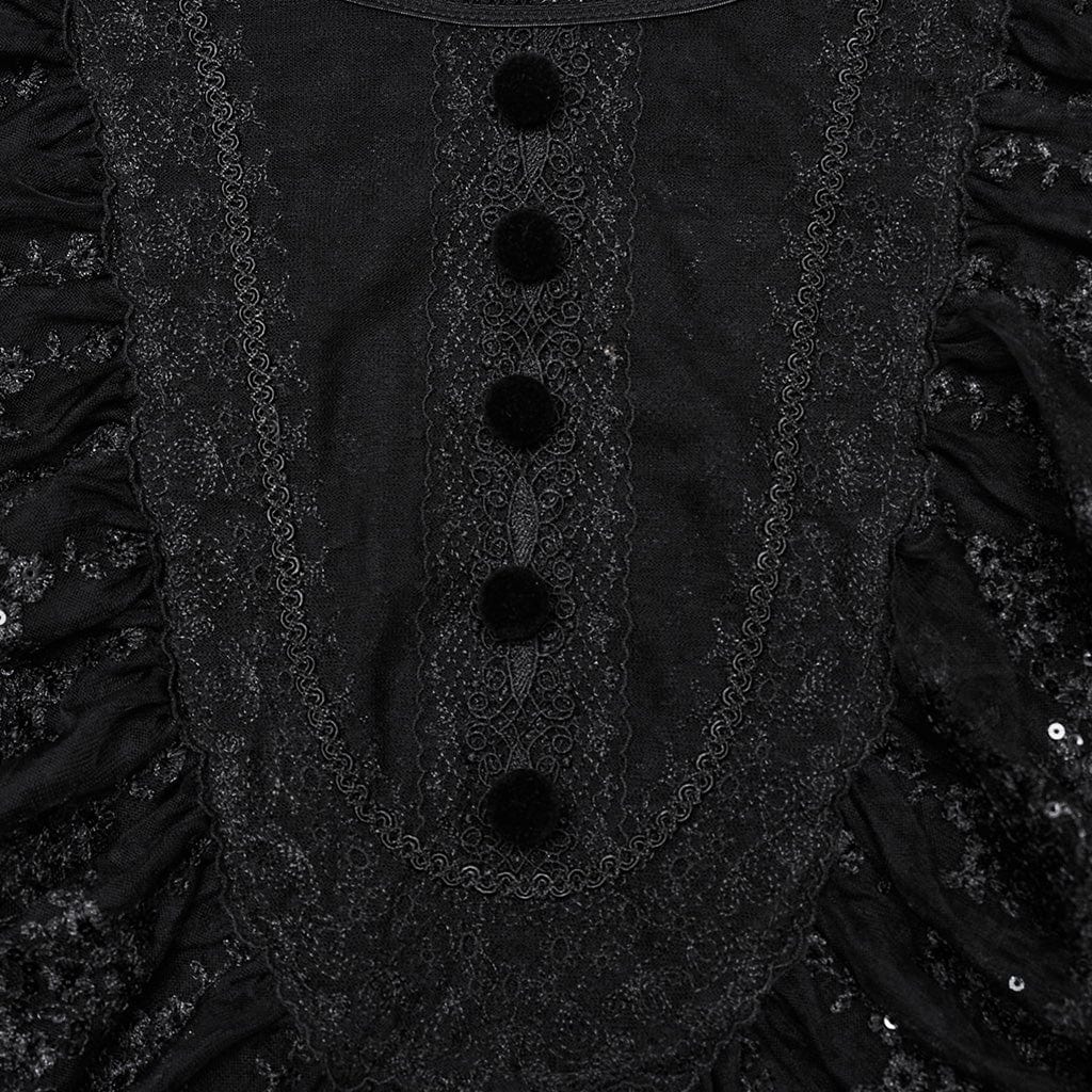 PUNK RAVE Women's Gothic Lantern Sleeved Ruffled Lace Shirt