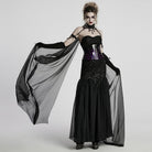 PUNK RAVE Women's Gothic Layered Beaded Detachable Cloak Black