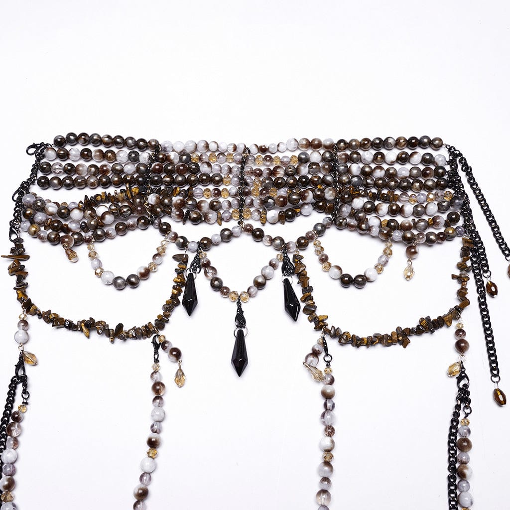 PUNK RAVE Women's Gothic Layered Beaded Detachable Cloak Coffee