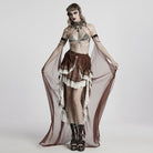 PUNK RAVE Women's Gothic Layered Beaded Detachable Cloak Coffee