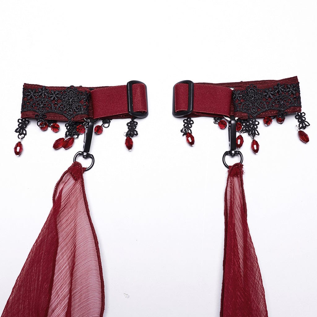 PUNK RAVE Women's Gothic Layered Beaded Detachable Cloak Red