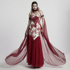 PUNK RAVE Women's Gothic Layered Beaded Detachable Cloak Red