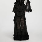 PUNK RAVE Women's Gothic Layered Ruffle Velvet Lace Maxi Skirt