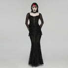 PUNK RAVE Women's Gothic Layered Ruffled Lace Mermaid Skirt