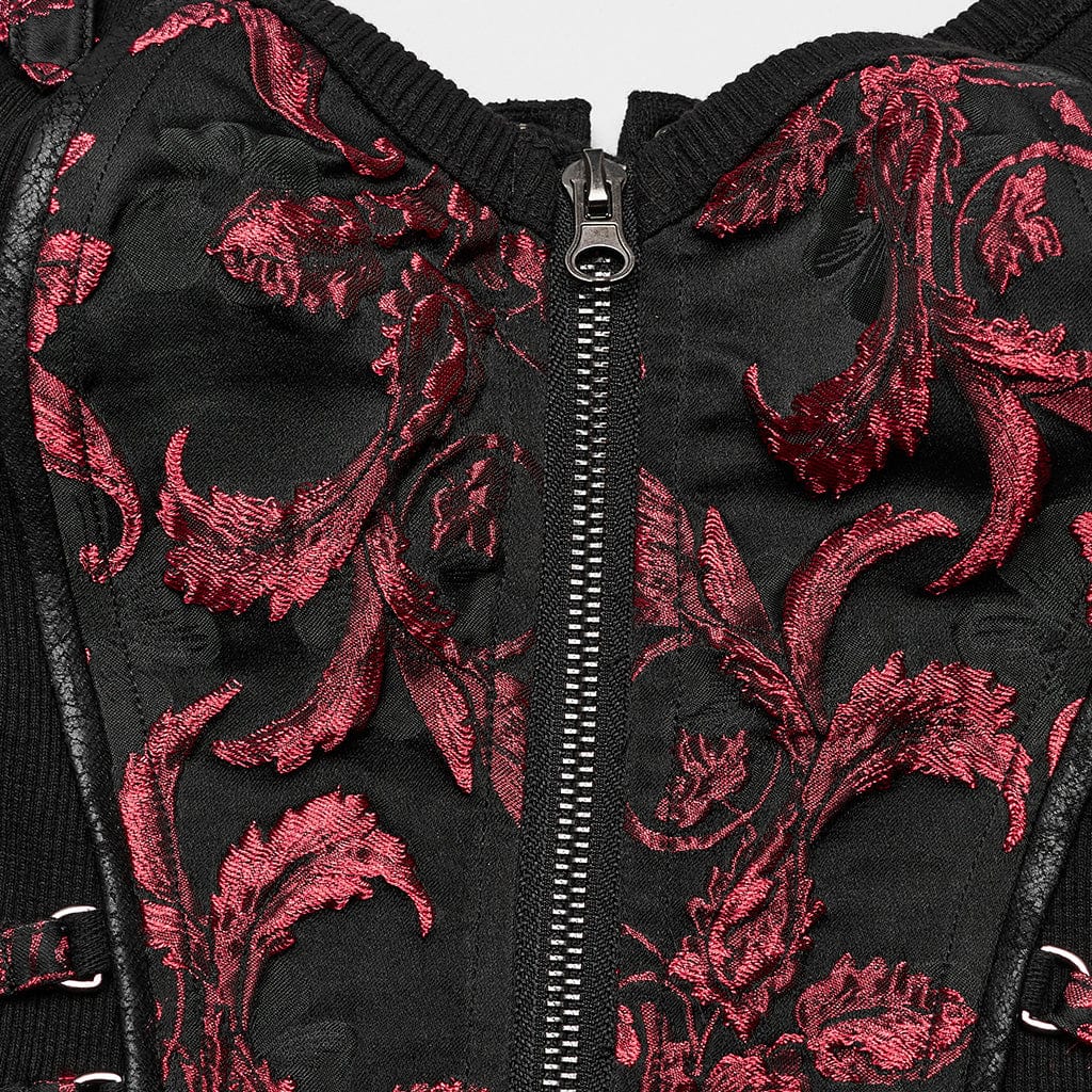PUNK RAVE Women's Gothic Leaf Printed Buckle Vest