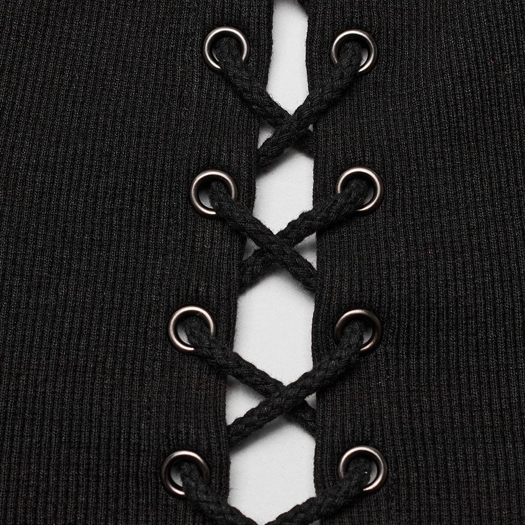 PUNK RAVE Women's Gothic Leaf Printed Buckle Vest