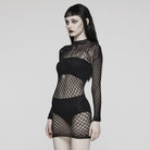 PUNK RAVE Women's Gothic Mesh Cutout Sheer Long Sleeved Dress