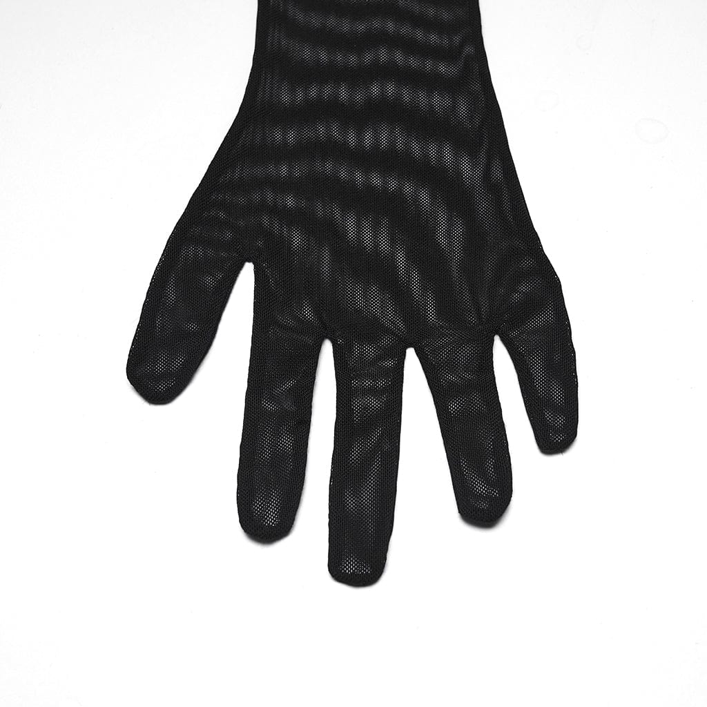 PUNK RAVE Women's Gothic Mesh Gloves with Detachable Nails and Cuffs