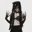 PUNK RAVE Women's Gothic Mesh Gloves with Detachable Nails and Cuffs