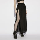 PUNK RAVE Women's Gothic Mesh Sheer Side Slit Long Skirt