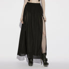 PUNK RAVE Women's Gothic Mesh Sheer Side Slit Long Skirt