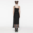 PUNK RAVE Women's Gothic Mesh Splice Drawstring Slip Dress Black