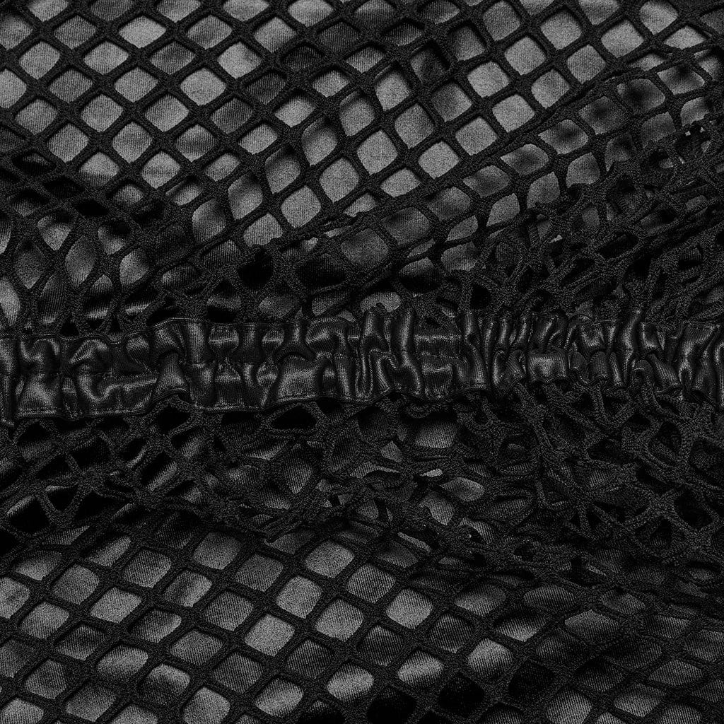 PUNK RAVE Women's Gothic Mesh Splice Drawstring Slip Dress Black