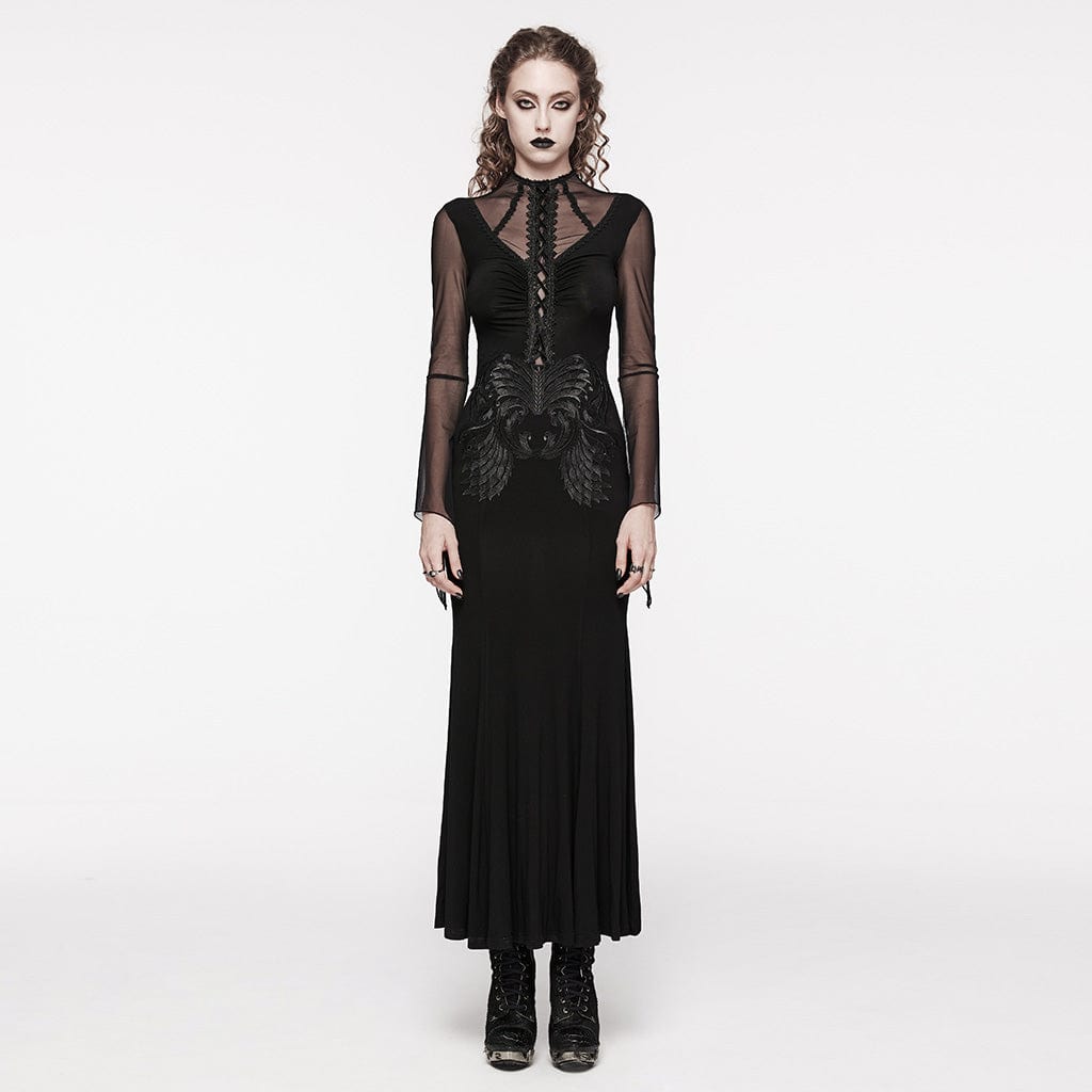 PUNK RAVE Women's Gothic Mesh Splice Fishtail Dress