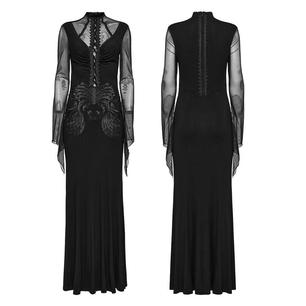 PUNK RAVE Women's Gothic Mesh Splice Fishtail Dress