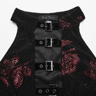 PUNK RAVE Women's Gothic Mesh Splice Red Rose Velvet Halterneck Dress