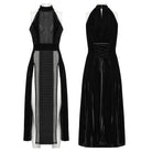PUNK RAVE Women's Gothic Mesh Splice Velvet Halterneck Dress