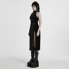 PUNK RAVE Women's Gothic Mesh Splice Velvet Halterneck Dress