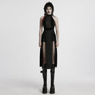 PUNK RAVE Women's Gothic Mesh Splice Velvet Halterneck Dress