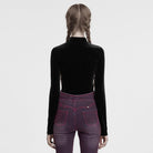 PUNK RAVE Women's Gothic Moon Cutout Mesh Splice Velvet Shirt