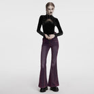 PUNK RAVE Women's Gothic Moon Cutout Mesh Splice Velvet Shirt