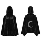 PUNK RAVE Women's Gothic Moon Embroidered Velvet Hooded Coat Black