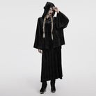 PUNK RAVE Women's Gothic Moon Embroidered Velvet Hooded Coat Black
