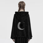 PUNK RAVE Women's Gothic Moon Embroidered Velvet Hooded Coat Black