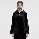 PUNK RAVE Women's Gothic Moon Embroidered Velvet Hooded Coat Black