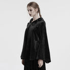 PUNK RAVE Women's Gothic Moon Embroidered Velvet Hooded Coat Black