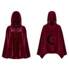PUNK RAVE Women's Gothic Moon Embroidered Velvet Hooded Coat Red