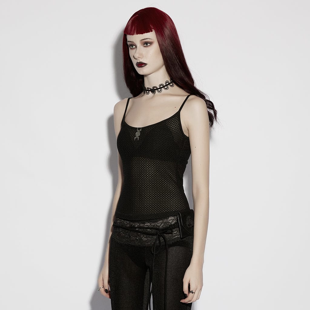 PUNK RAVE Women's Gothic Moon Mesh Tank Top
