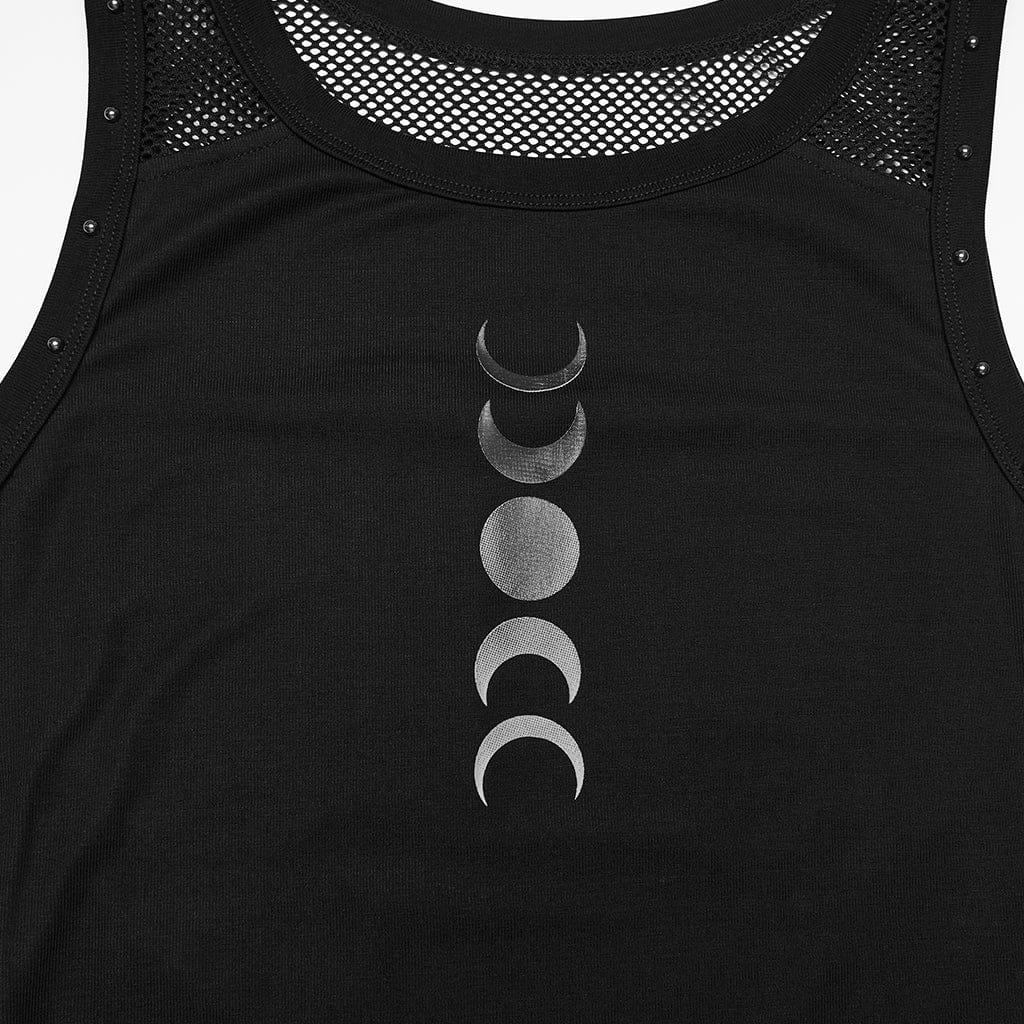 PUNK RAVE Women's Gothic Moon Phase Printed Tank Top