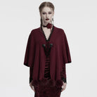 PUNK RAVE Women's Gothic Moon Printed Fluffy Splice Coat Red