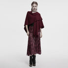 PUNK RAVE Women's Gothic Moon Printed Fluffy Splice Coat Red