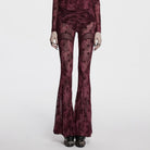 PUNK RAVE Women's Gothic Moon Printed Lace-up Mesh Flared Pants Red