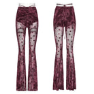 PUNK RAVE Women's Gothic Moon Printed Lace-up Mesh Flared Pants Red