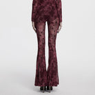 PUNK RAVE Women's Gothic Moon Printed Lace-up Mesh Flared Pants Red