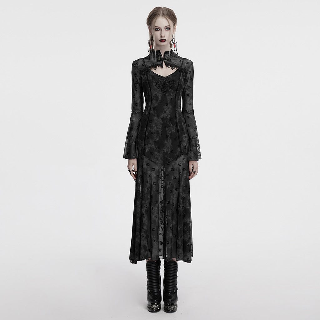 moon mesh dress Women's Gothic Moon Printed Mesh Slip Dress with Cape Grey – Punk Design