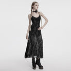 PUNK RAVE Women's Gothic Moon Printed Mesh Slip Dress with Cape Grey