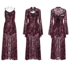 PUNK RAVE Women's Gothic Moon Printed Mesh Slip Dress with Cape Red