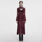 PUNK RAVE Women's Gothic Moon Printed Mesh Slip Dress with Cape Red