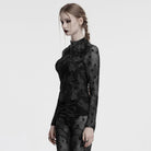 PUNK RAVE Women's Gothic Moon Printed Ruched Mesh Shirt Grey