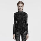 PUNK RAVE Women's Gothic Moon Printed Ruched Mesh Shirt Grey