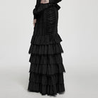 PUNK RAVE Women's Gothic Multilayer Ruffle Lace-up Mermaid Skirt