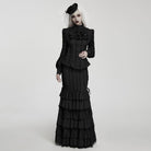 PUNK RAVE Women's Gothic Multilayer Ruffle Lace-up Mermaid Skirt