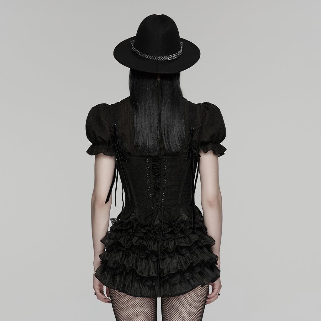 PUNK RAVE Women's Gothic Multilayer Ruffled Tiered Shorts